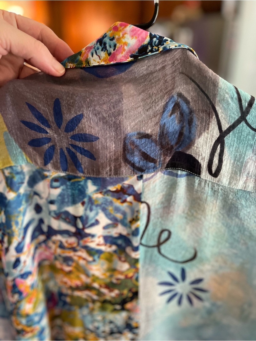 John Mark Multicolor Floral-Print Button Front Blouse Mix Print Boho M Statement - Picture 11 of 11